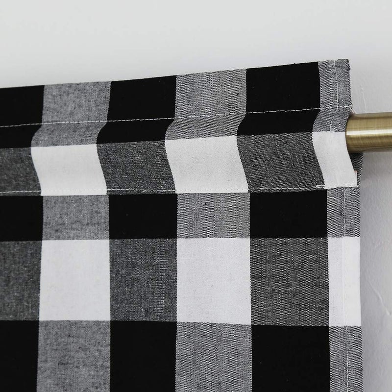 NATUS WEAVER Window Curtain Valances 18 inches Long Living Room Bedroom 1 Panel Buffalo Check Small Valance Curtain Rod Pocket Classic Country Farmhouse - Black & White - Image 2